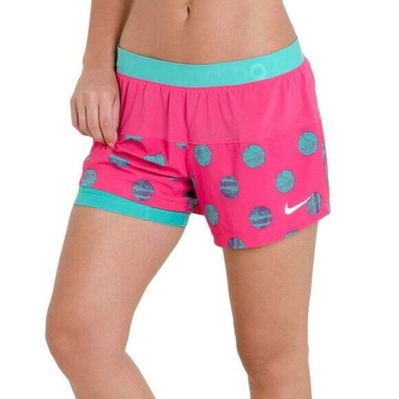 NIKE Icon 2 In 1 Dri Fit Running Shorts Neon Green Black Polka Dots Womens Small - Picture 7 of 7
